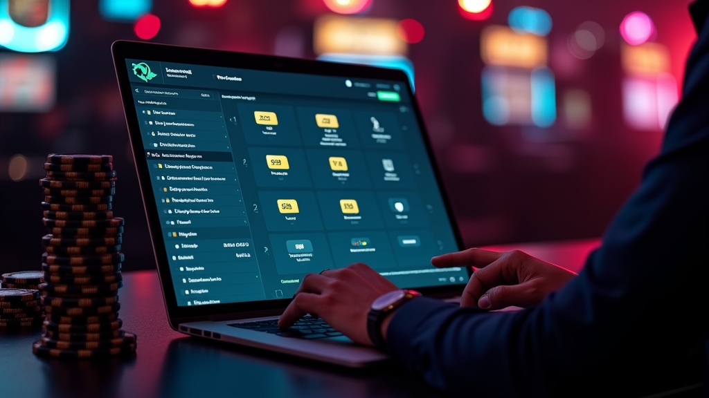 Spieler prüft Zahlungsarten im Casino-Kassenbereich auf einem Laptop