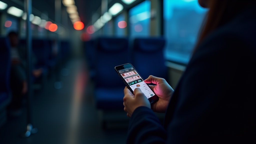 Person nutzt die mobile Casino-App unterwegs auf dem Smartphone